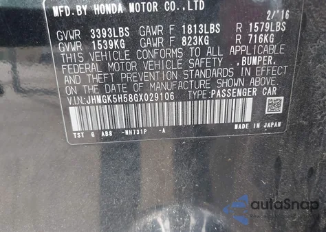 2016 Honda Fit Lx z USA, uszkodzony, nr VIN JHMGK5H58GX029106